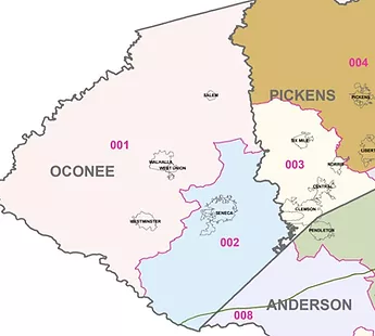 Map of upstate SC legislative districts